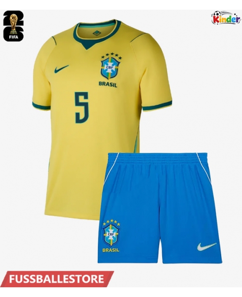 Günstige Brasilien Casemiro #5 Heimtrikotsatz Kinder WM 2026 Kurzarm (+ Kurze Hosen)